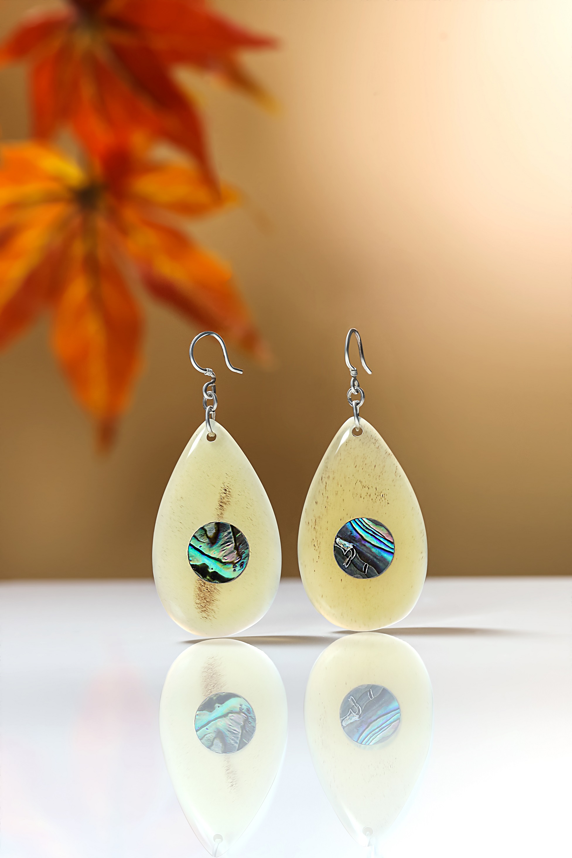 Buffalo horn earrings with Abalone mosaic