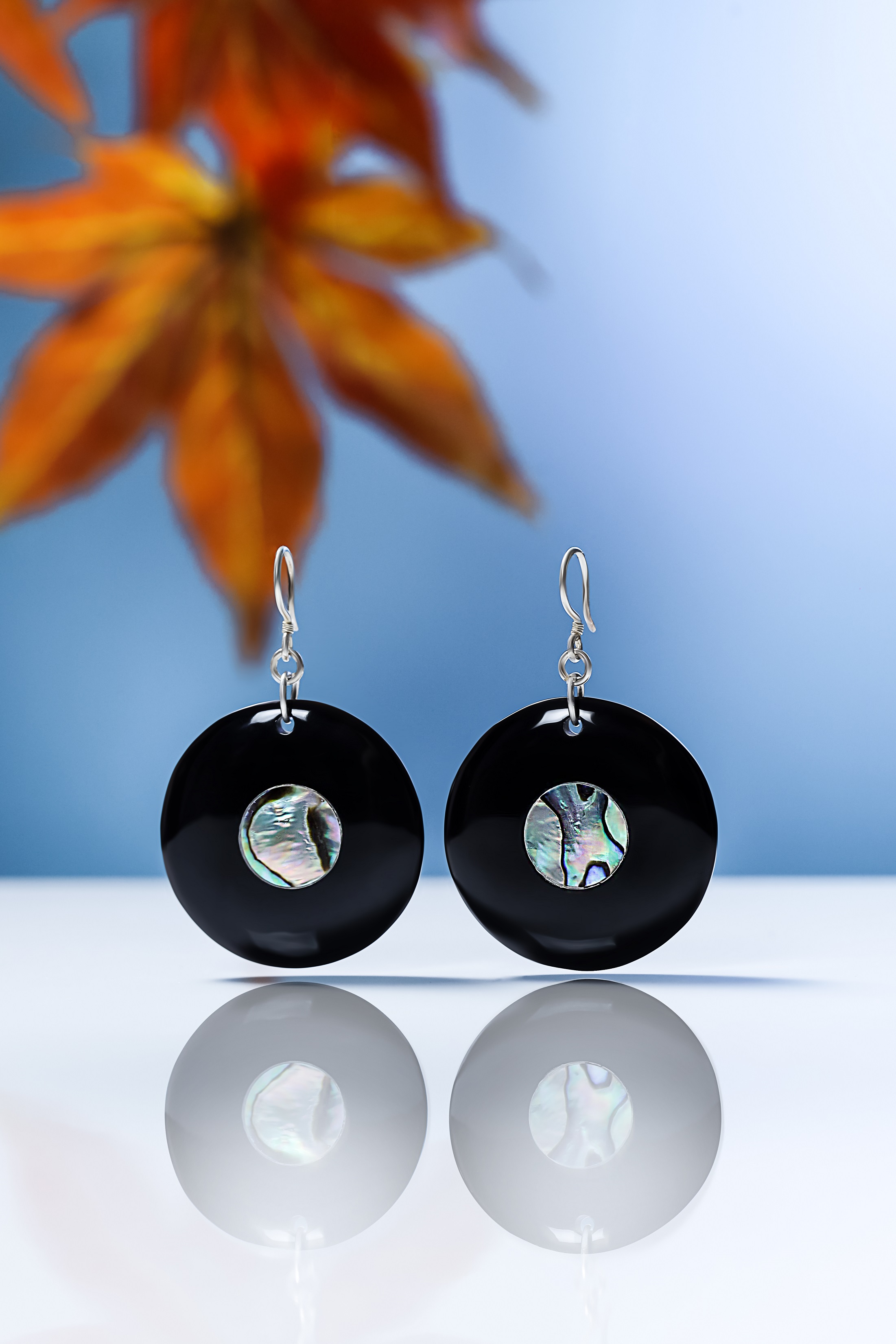 Buffalo horn earrings with Abalone mosaic