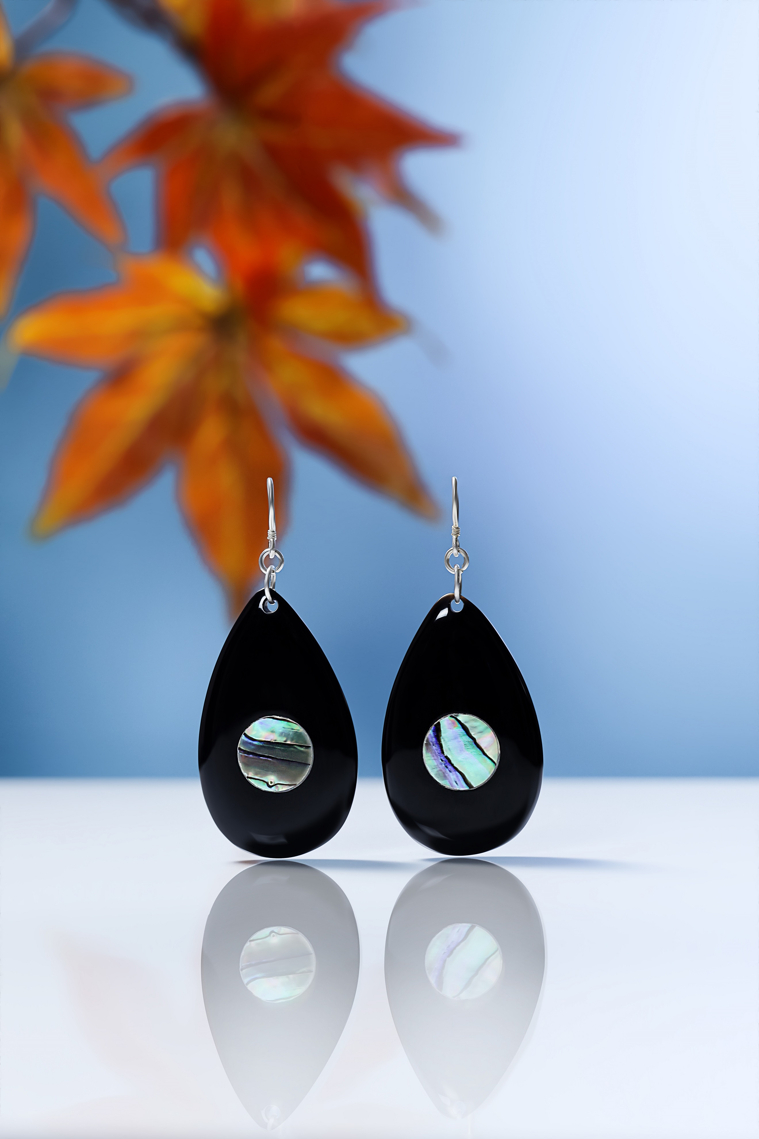 Buffalo horn earrings with Abalone mosaic