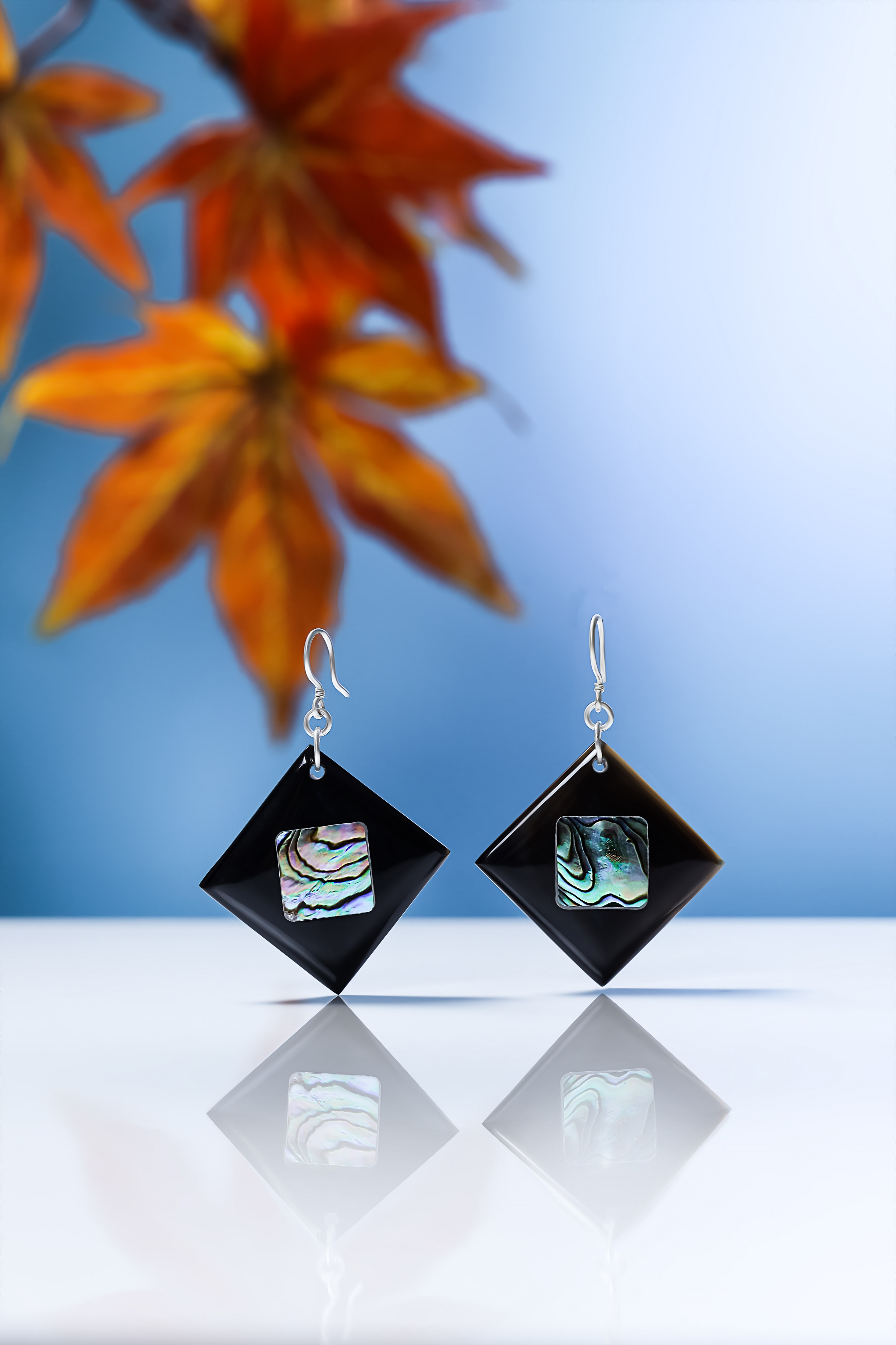 Buffalo horn earrings with Abalone mosaic