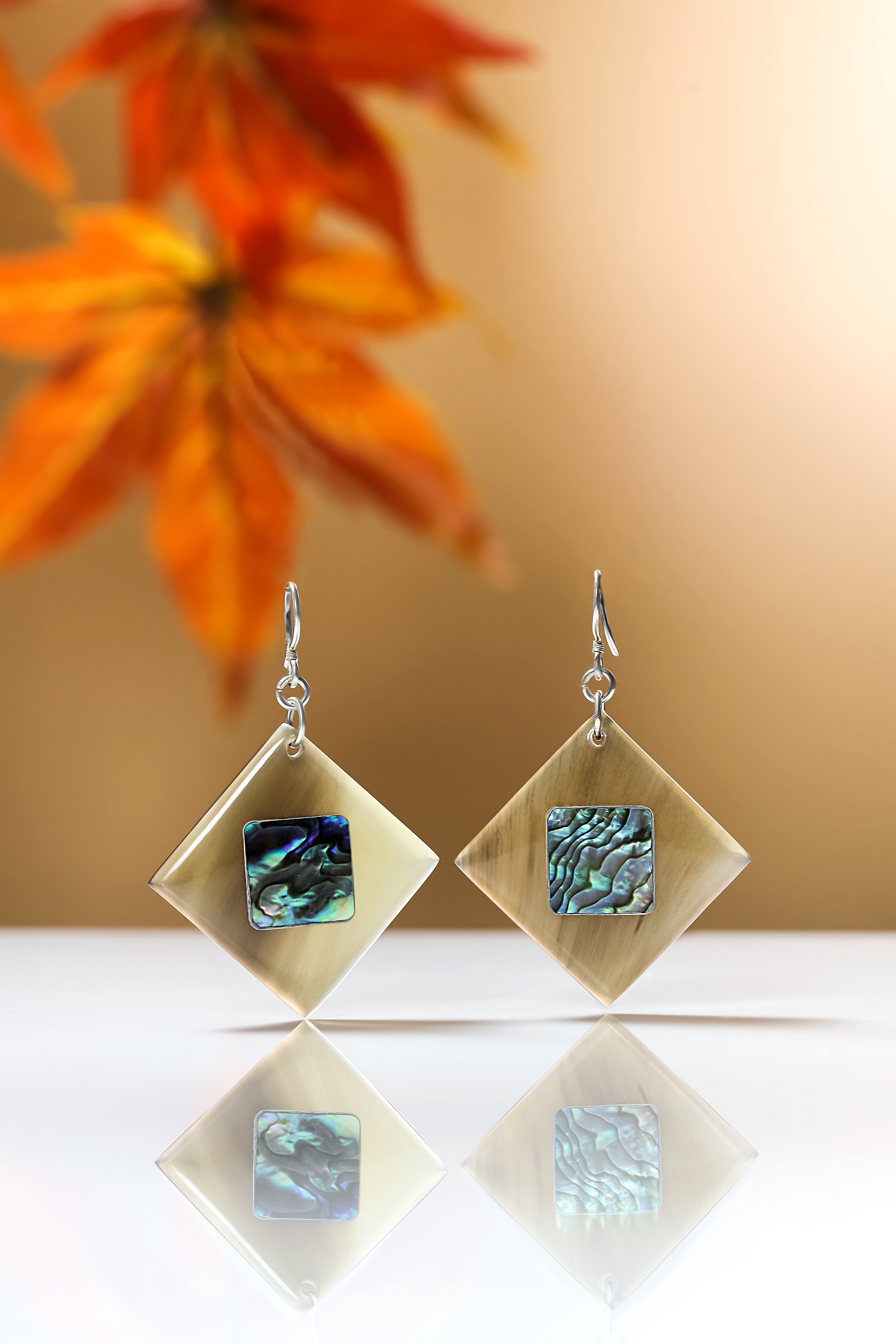 Buffalo horn earrings with Abalone mosaic